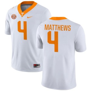 #4 Mike Matthews TN Volunteers White Men's Jerseys Game College Football 225507-624