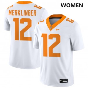 #12 Jake Merklinger Vols White Women Jerseys University College Football 254734-352