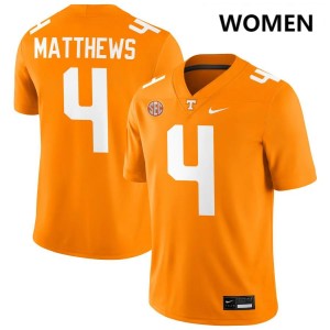 #4 Mike Matthews UTK Tennessee Orange Women's Jerseys Limited College Football 808237-239
