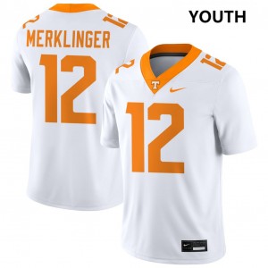 #12 Jake Merklinger TN Volunteers White Youth Jersey Stitched College Football 536536-238