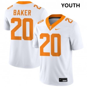 #20 Justin Baker Vols White Youth Jersey Player College Football 574368-990