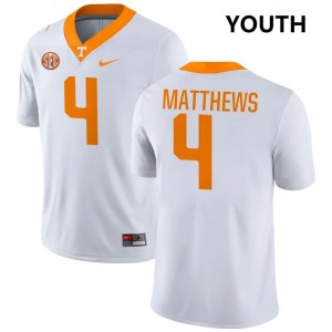 #4 Mike Matthews UT Volunteers White Youth Jersey Limited College Football 468005-691